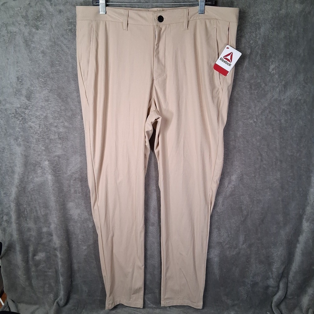 New Reebok Anchor 5 Pocket Pants Men Size 36x32 Beige Tapered Stretchable